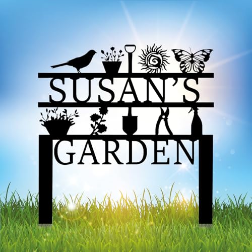 Personalized Garden Sign, Custom Garden Tools Sign with Stakes, Garden Sign with Last Name, Personalized Flower Garden Name Sign, Yard Sign, Lawn Sign, Custom Family Name Garden Sign, Farmhouse Decor