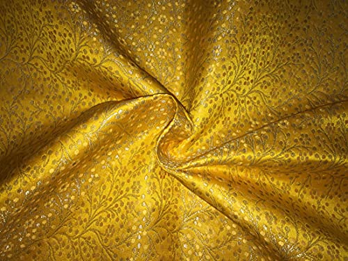 Tissu brocart de soie jaune foncé BRO745B or métallique 11,7 cm