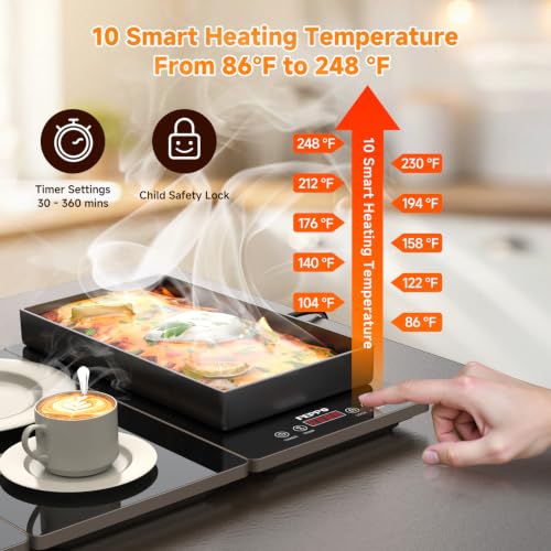 Image of FEPPO Electric Warming Tray, 4-in-1 Food Warmers for Parties Buffet with 10 Temp Settings and Timer, 33 inchx15 inch Glass Surface Warming Mat for Food, Modular Buffet Hot Plates for Catering and Gatherings