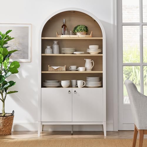 Modway Nolan Tall Arched Storage Display Cabinet in Ivory - 74 Inch Arch Bookshelf with Open and Closed Shelving - Modern Accent Cabinet for Living Room, Dining Room by Modway - Image 5