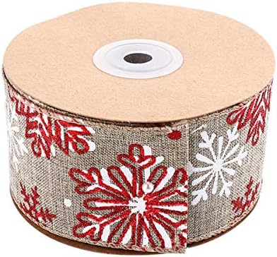 EXCEART 1 Roll 10M Christmas Wired Ribbon Burlap Ribbon Vintage Christmas Ribbon DIY Fabric Ribbon for Gift Wrapping Ribbon Christmas Decoration,5MM (Snowflake)