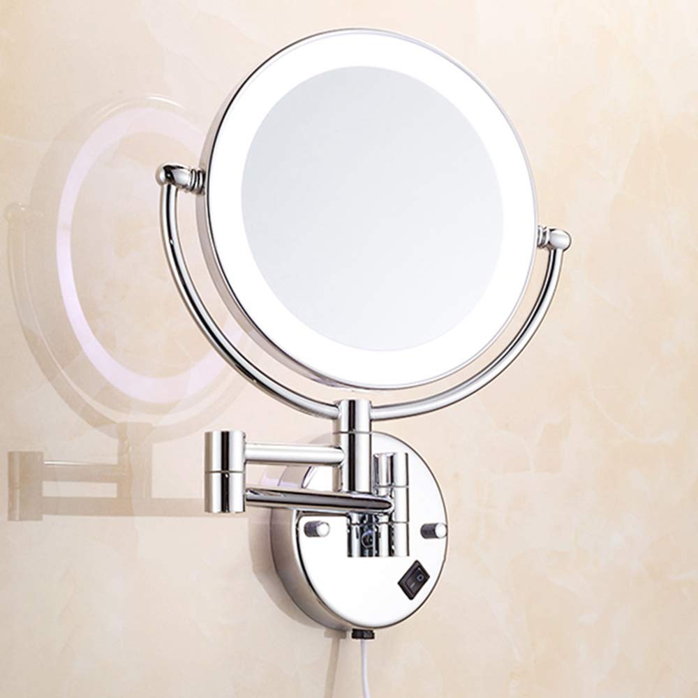 AMUCK Lustro do makijażu 25 cm z 3-krotnym powiększeniem, okrągłe dwustronne lusterko do golenia obracane o 360°, wysuwane i chromowane wykończenie, do łazienki, spa i hotelu