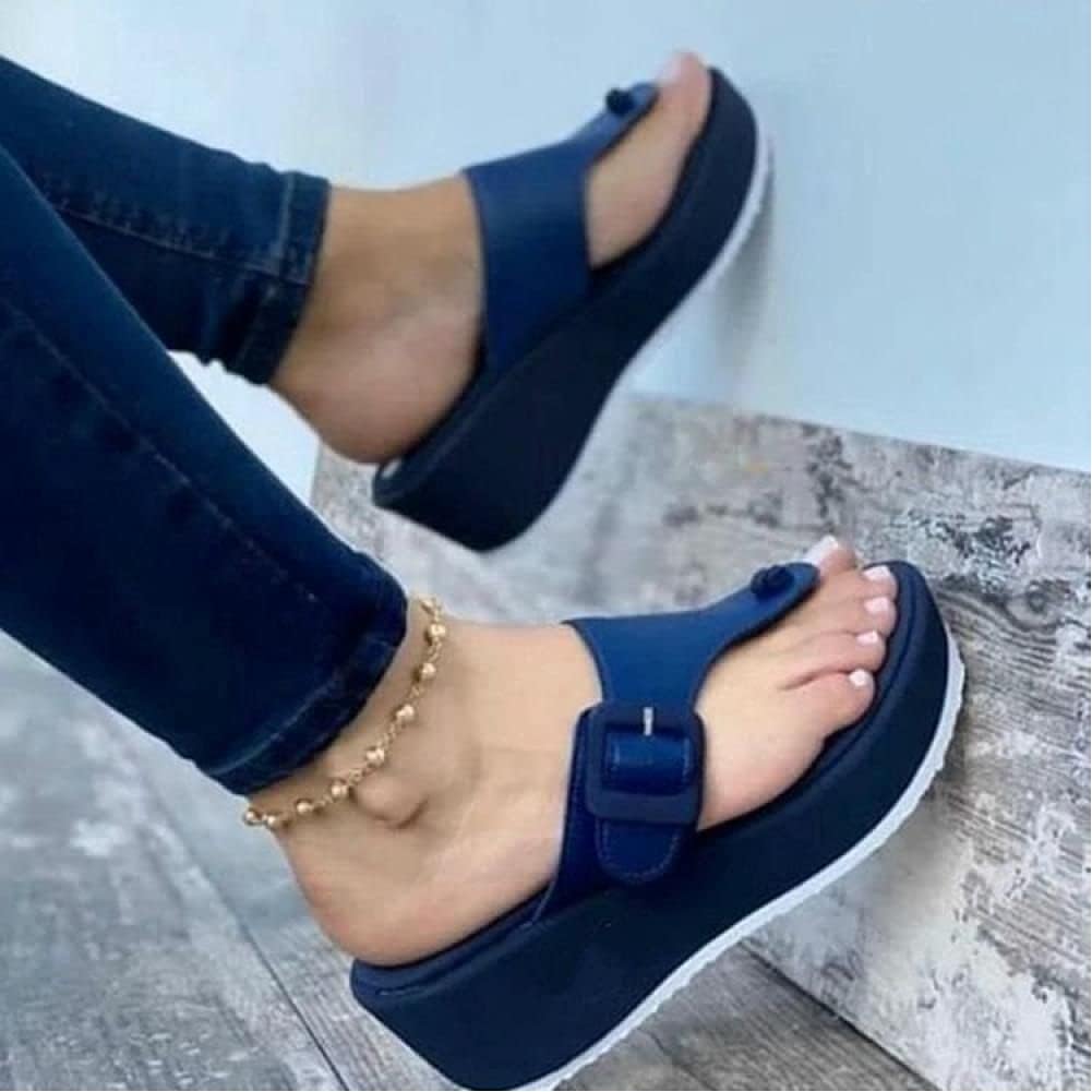 Women Wedges Sandals Summer Casual Clip Toe Flip Flops Women Platform Slipper Beach Sport Sandals Light Comfort Shoes Woman, 37, Blue-mid heels