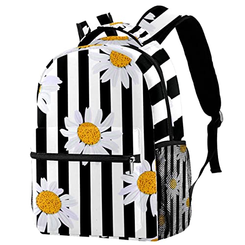 Sac à dos léger fleurs blanches et rayures pour livres scolaires