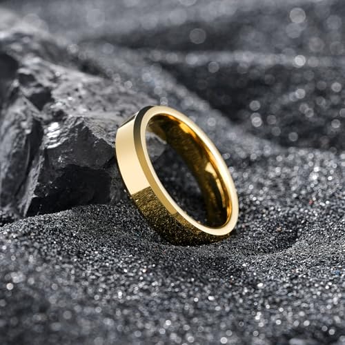 Image of King Will Tungsten Carbide Wedding Band for Men Women-4 /6 /8mm Width 14K Gold Plated Tungsten Wedding Ring Matte Brushed & High Polished Style Comfort Fit Wedding Band Size 6-14