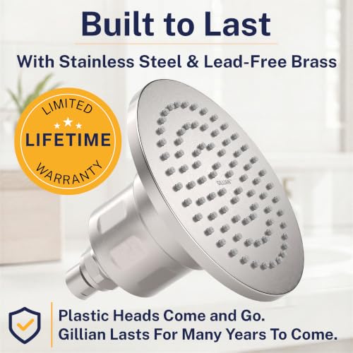 Image of Gillian Filtered Shower Head for Hard Water - High Pressure Metal Showerhead Filter For Hair and Skin with Genuine KDF-55 - Removes Toxic Chemicals, Chlorine and Heavy Metals, Brushed Nickel