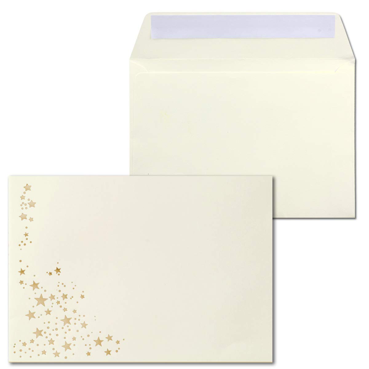 GUSTAV NEUSER - 400 buste per lettere natalizie, formato DIN B6, con pioggia stellata in rilievo oro metallizzato, colore: crema, adesivo adesivo, 100 g/m², 120 x 180 mm, colore: crema