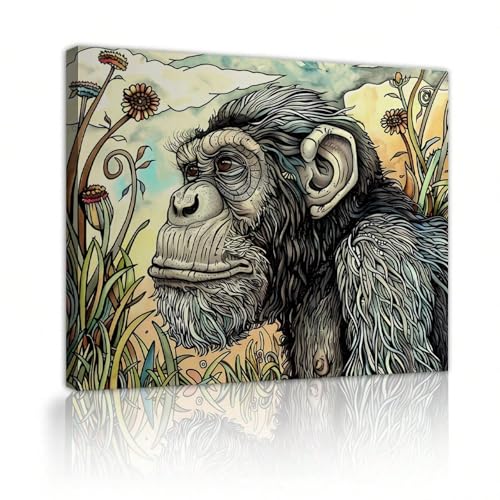 Toile orang-outan retro grand singe pour decoration murale de salon 70 x 90 cm