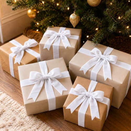 Image of Tsorode 10 Yards White Velvet Ribbon for Christmas Tree,1 Inch