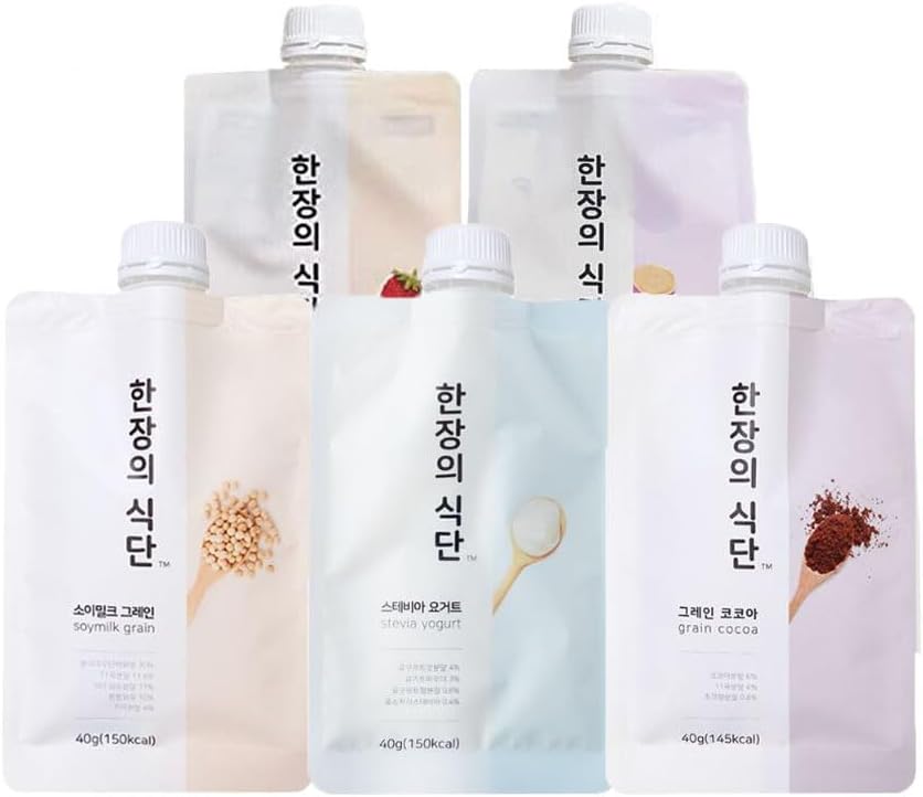 On-the-Go Meal Replacement Powder 40g x 5 Pouches (Pack of 1) - Korean Healthy Shake Breakfast Simple Meal [한장의 식단] (A Pack of Each 5 Flavor)