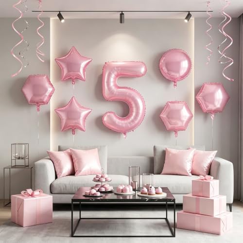 Image of Number Balloons Pink Party Balloon - Giant Number 5 Balloon, 40 Inch Large Balloon, Birthday Decorations for Women, Birthday Balloon for Anniversary Baby Shower Princess Party Decorations