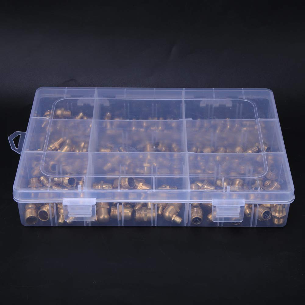 Kit di Capezzolo Grasso di Ottone 160pc, M6/M8/M10 Grease Zerk a 45°, 90° e 180° per Auto, Moto e Camion