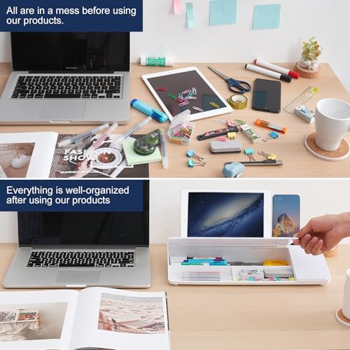 Image of Small Glass Desktop Whiteboard Dry-Erase-Board - Computer Keyboard Stand with Wireless Charger White Board Surface Pad with Drawer, Desk Organizers with Accessories for Office, Home, School Supplies