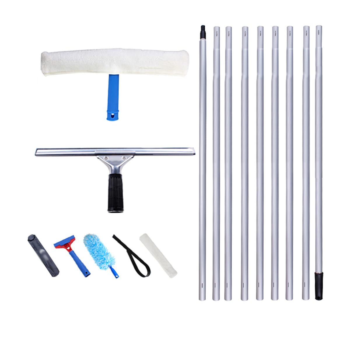 Rasqueta Limpiacristales para Ducha, Limpia Mamparas Ducha Cristal con Poste de Extensión 9m, Limpia Cristales Mamparas Ducha de Goma 35cm para Ducha BañO Ventanas Altas Espejos Cristales Azulejo