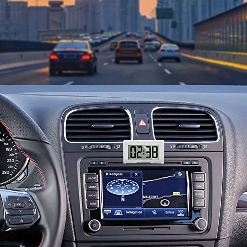 Image of YOUNGFLY Small Digital Clock, Vehicle Adhesive Clock with Jumbo LCD Time & Day Display, Mini Car Dashboard Clock Battery Operated for Desktop Car Truck Dashboard & Air Vent (White Shell)