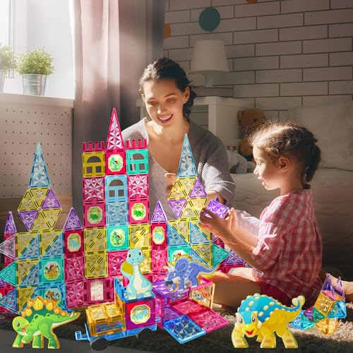 Jasonwell 110-Piece Magnetic Tiles Set with Dinosaur Figures — view 6
