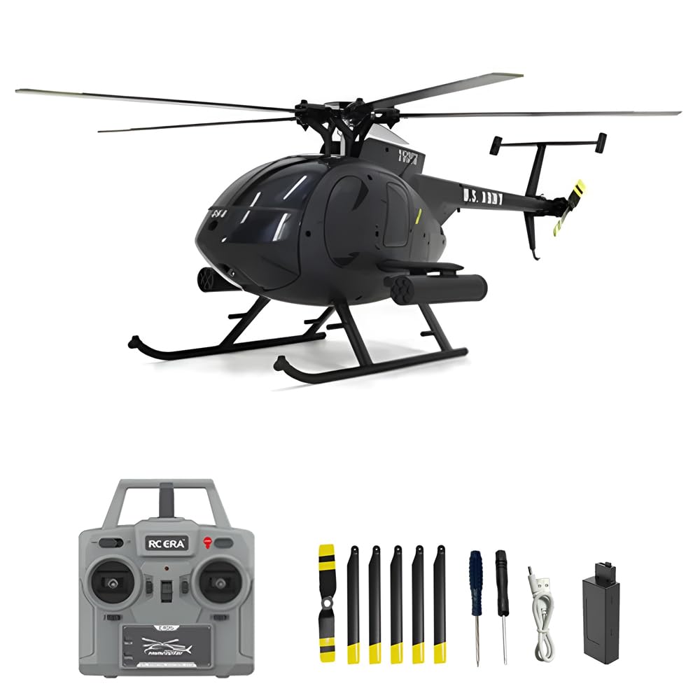 GoolRC C189 RC Helicopter, 4CH Remote Control Helicopter, 1:28 Scale 2.4GHz MD500 RC Aircraft with 6-Axis Gyro, Brushless Motor, One Key Take Off/Landing for Adults (Black)