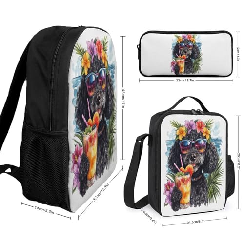 Tropical Beach Dog Flower Palm Leaves Backpack Set 3 Pieces Backpacks Lunch Bag Wallet For Travel Outdoor Sports2