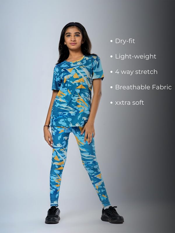 Image of Girl's Activewear Workout Set 2 Piece Athletic Sets Dry Fit Printed Tees And Leggings Yoga Running Dance 4-14Y