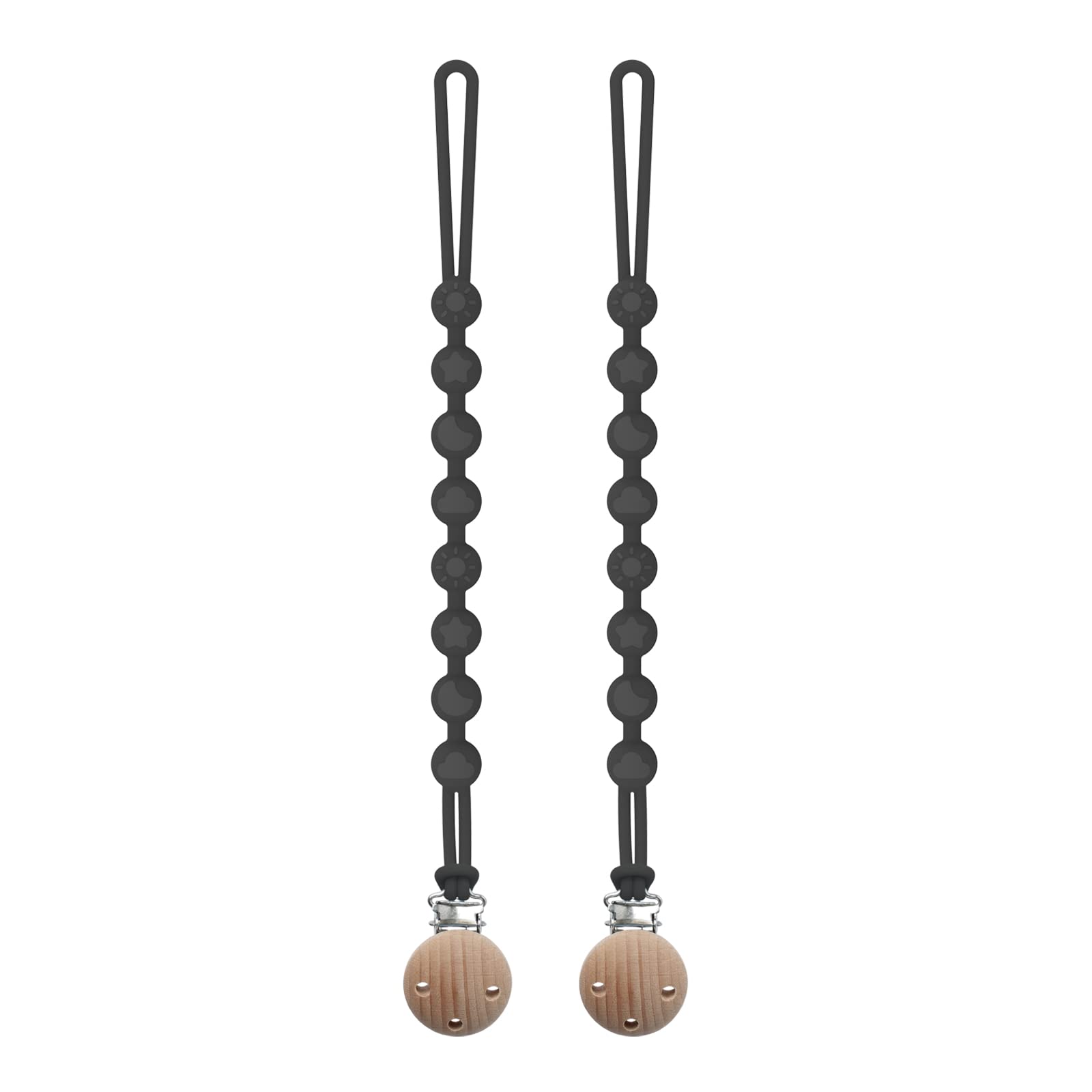 Catenella Portaciuccio in Silicone, Seposeve Confezione da 2 Catenella Ciuccio Clips, Morbide Clip Portaciuccio per Bambini e Bambine, Morbido Flessibile, Durevole - Alta Tenacità, 2 Nero