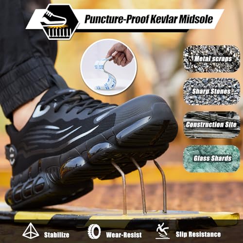 Hogent Steel Toe Shoes for Men Women Composite Toe Work Sneakers Indestructible Safety Tennis Shoes Lightweight Breathable Construction Sneakers Puncture Proof Air Cushion Ergonomic Design3