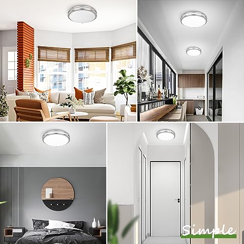 Image of 16 Inch 50W LED Ceiling Lights, Dimmable Brushed Nickel Flush Mount Ceiling Light, 2700K /3000K /4000K /5000K /6500K Adjustable, 5400LM Super Bright Ceiling Lamp for Bedroom Kitchen Office, 1-Pack