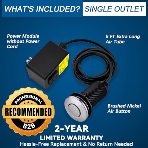 Image of BESTILL Garbage Disposal Air Switch Kit - UL Listed, Stainless Steel Brushed Nickel 3.6 inch Long Push Button for Waste Disposer, Cordless Sink Top Switch Button Compatible with all Garbage Disposals
