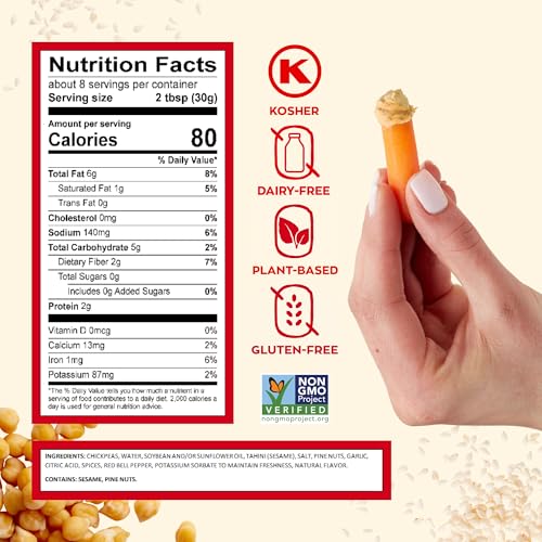 Sabra Roasted Pine Nut Hummus Dip, 8oz - Smooth & Creamy Hummus for Dipping Vegetables & Snacks, Sandwich Spread & Healthy Snacking - Non-GMO, Vegan, Gluten-Free, Kosher & Vegetarian