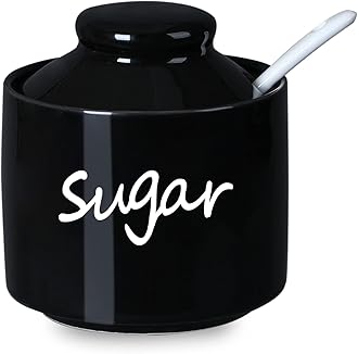 ONTUBE Ceramic Sugar Bowl with Lid and Spoon,Porcelain Sugar Pot,8oz (Black)