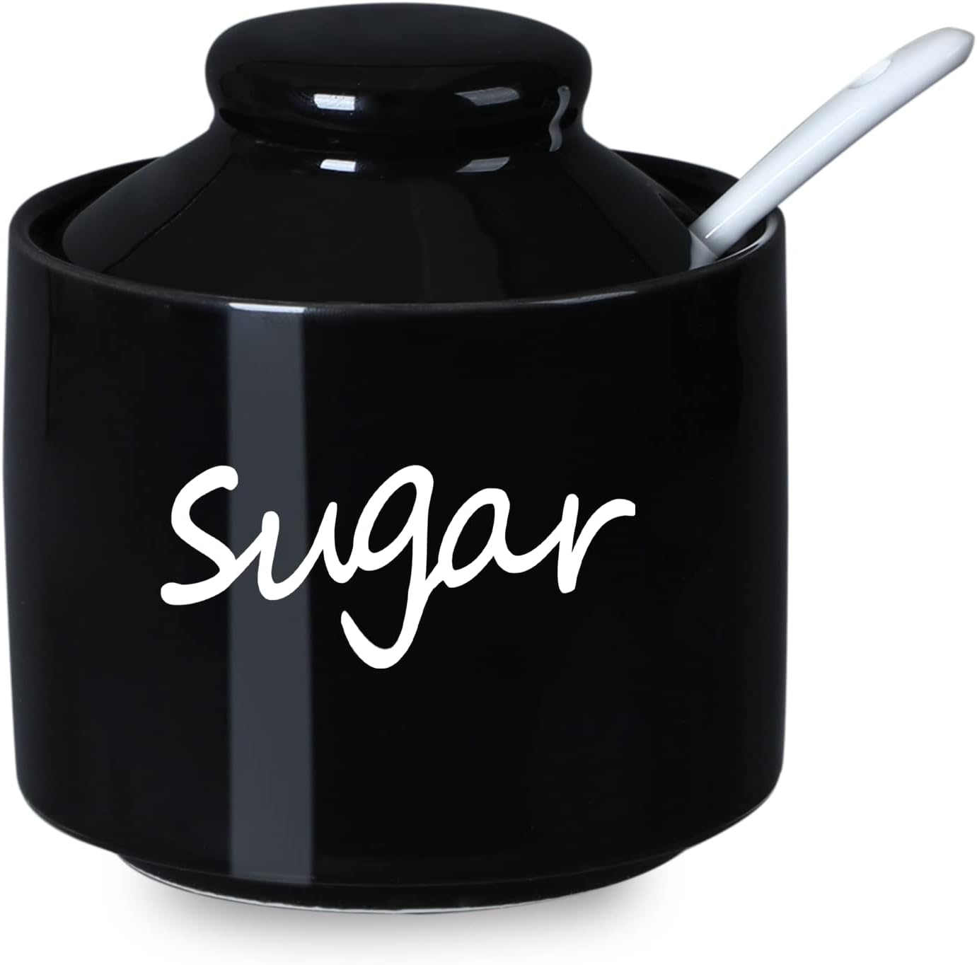 ONTUBE Ceramic Sugar Bowl with Lid and Spoon,Porcelain Sugar Pot,8oz (Black)