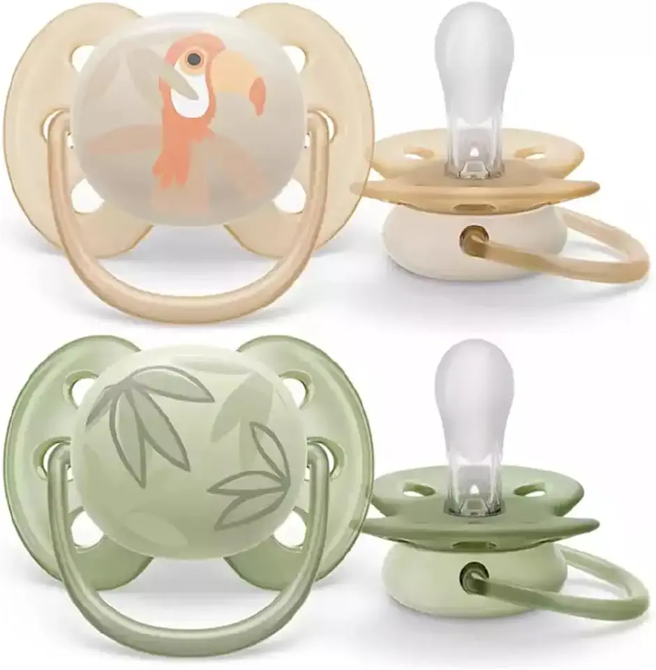Chupeta Ultra Soft Decorada 0-6 Meses Dupla, Philips Avent, Verde e Bege