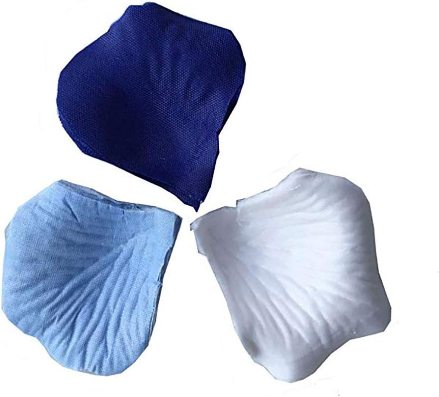ALLHEARTDESIRES 1200 PCS Blue and White Artificial Rose Petals - Silk Flower Petals for Wedding Aisle Decor, Flower Girl Baskets & Table Scatters - Navy & Light Blue Decor for Baby Shower