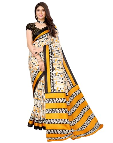 Sari de créateur KULIA en soie imprimée Khadi d'art ethnique