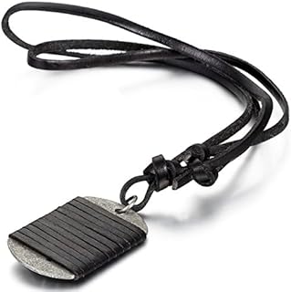 Cupimatch Retro Style Alloy Dog Tag Pendant Necklace for Men Boys with Adjustable Black Leather Chain, Fits 15.7"- 31.5" Wrist