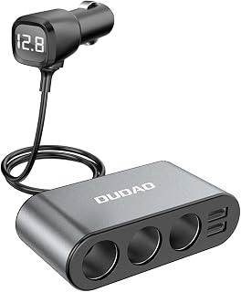 DUDAO R1PRO 80W Premium Metal Car Charger LED Display 3 Socket Splitter Adapter Dual USB Port QC 3.0 Cigrarette Ligter 12 Price In India