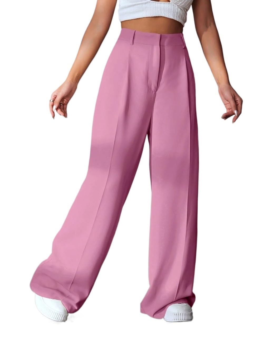 Womens Fall Solid Color Wide Leg Pants Trousers