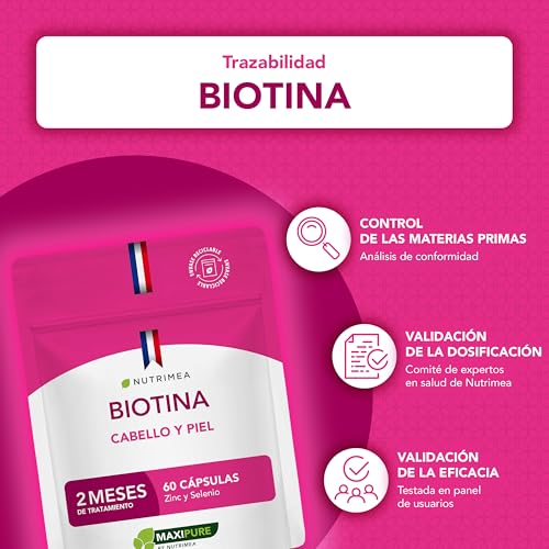 Biotina Cabello y Uñas | Con Vitamina B8 Zinc y Selenio | Suplemento Vegano Sin Excipientes | 60 Cápsulas | Nutrimea - imagen 4