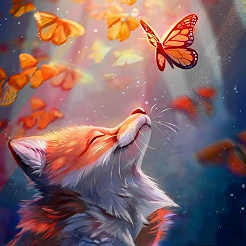 YEESAM Art Pre Printed Cross Stitch Kits for Adults Beginners Fox and Butterfly Anime 11CT Stamped 36X36cm Embroidery Kit Wall Art Home Decor (Fox)