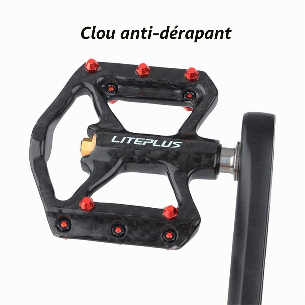 Pédale de vélo avec construction en carbone et axe en titane - Ultra-léger, 3 roulements, antidérapant pour vélo de course, VTT et Brompton