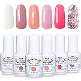 Perfect Summer Soak Off Nail Gel Polish - UV LED Gel Polish Varnish Autumn Winter Series Collection Pack of 6 Coral White Pink Colors Trend Gift Set 8ML 005
