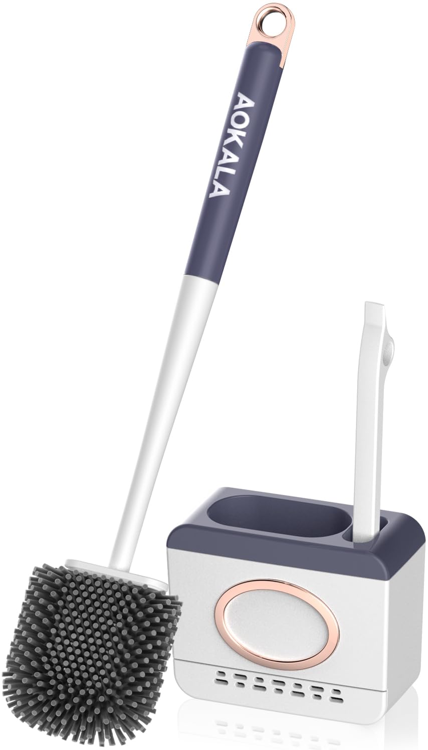 Dark Gray Toilet Bowl Cleaner Set - Silicone Toilet Brush and Holder for Deep Cleaning