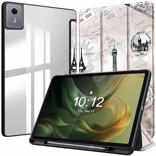 Image of ProElite Cover for Motorola Pad 60 Neo 11 inch 2025, Smart Flip Case Cover for Motorola Pad 60 Neo 11 inch 2025 with Pen Holder, Eiffel [Transparent Back]
