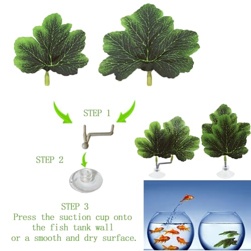 Fish Leaf Pad Betta Leaf Hammocks Fish Tank Accessories Aquarium Decor Plastic Silk Plants Natural Habitat Spawning Breeding Resting Bed with Suction Cup Multi Leaf Design (YELLOW) - Image 4