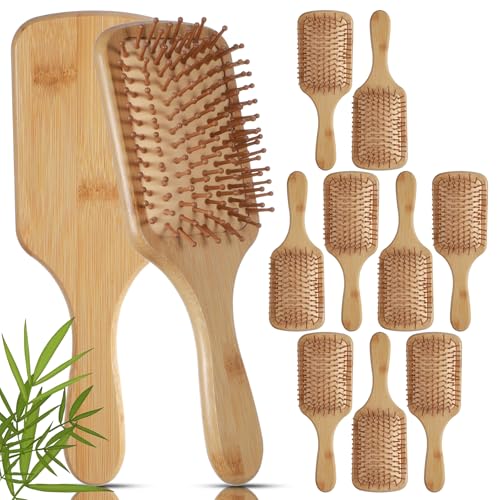 10 Pcs Bamboo Hair Brushes Bulk Blank Wooden Paddle Brush Natural Scalp Massage Anti Static Hairbrush with Ergonomic Handle Engraving DIY Gifts for Women, Wedding, Party (9.65 x 3.35 inch)