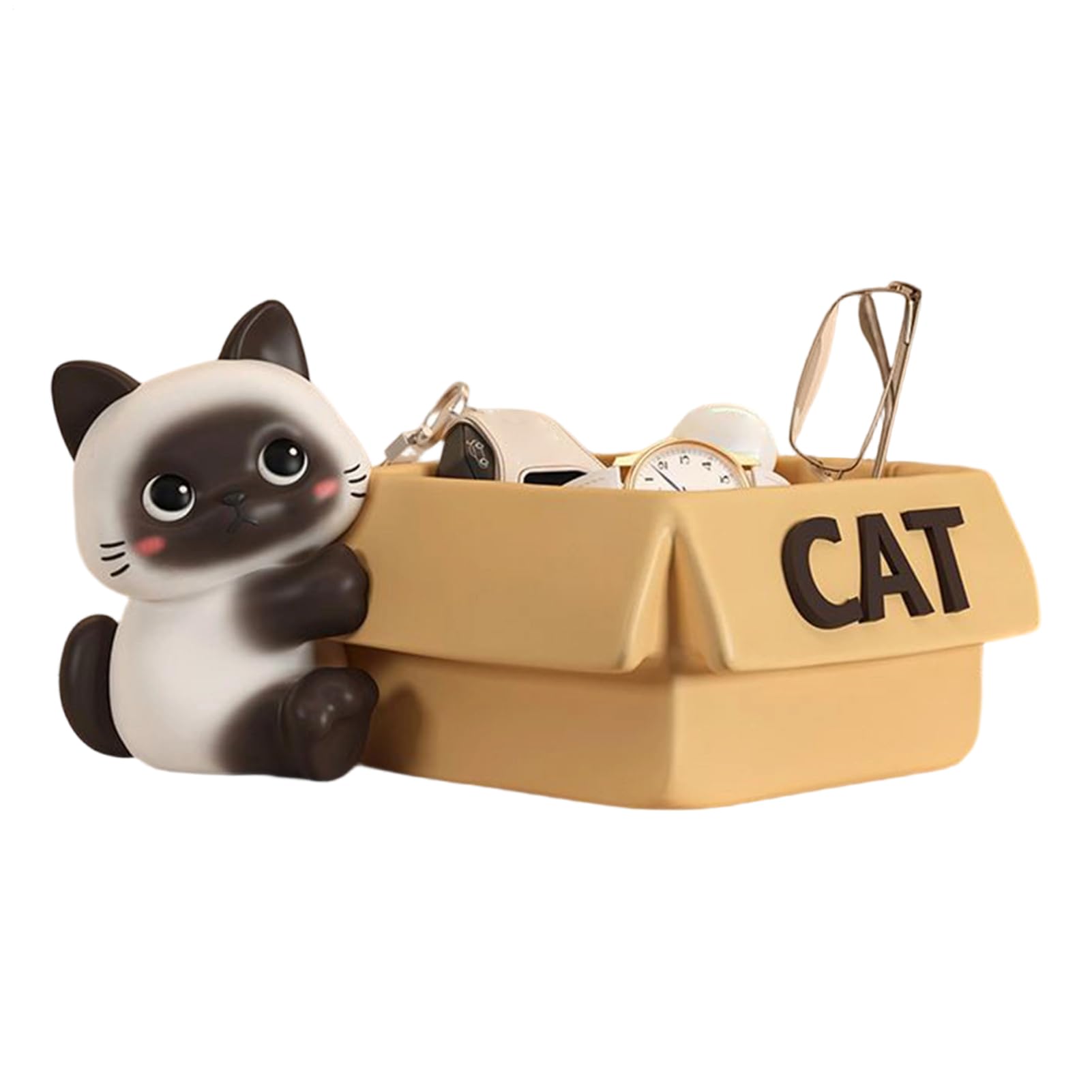 Generico Porta Caramelle | Scultura Gatto Con Vassoio - Decorativa in Resina,per Caramelle Oggettini Ingresso Soggiorno Camera Armadietto Mensola