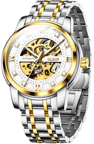 Image of OLEVS Mens Automatic Watch Skeleton Diamond Luxury Mechanical Self Winding Dress Wrist Watch Waterproof Luminous