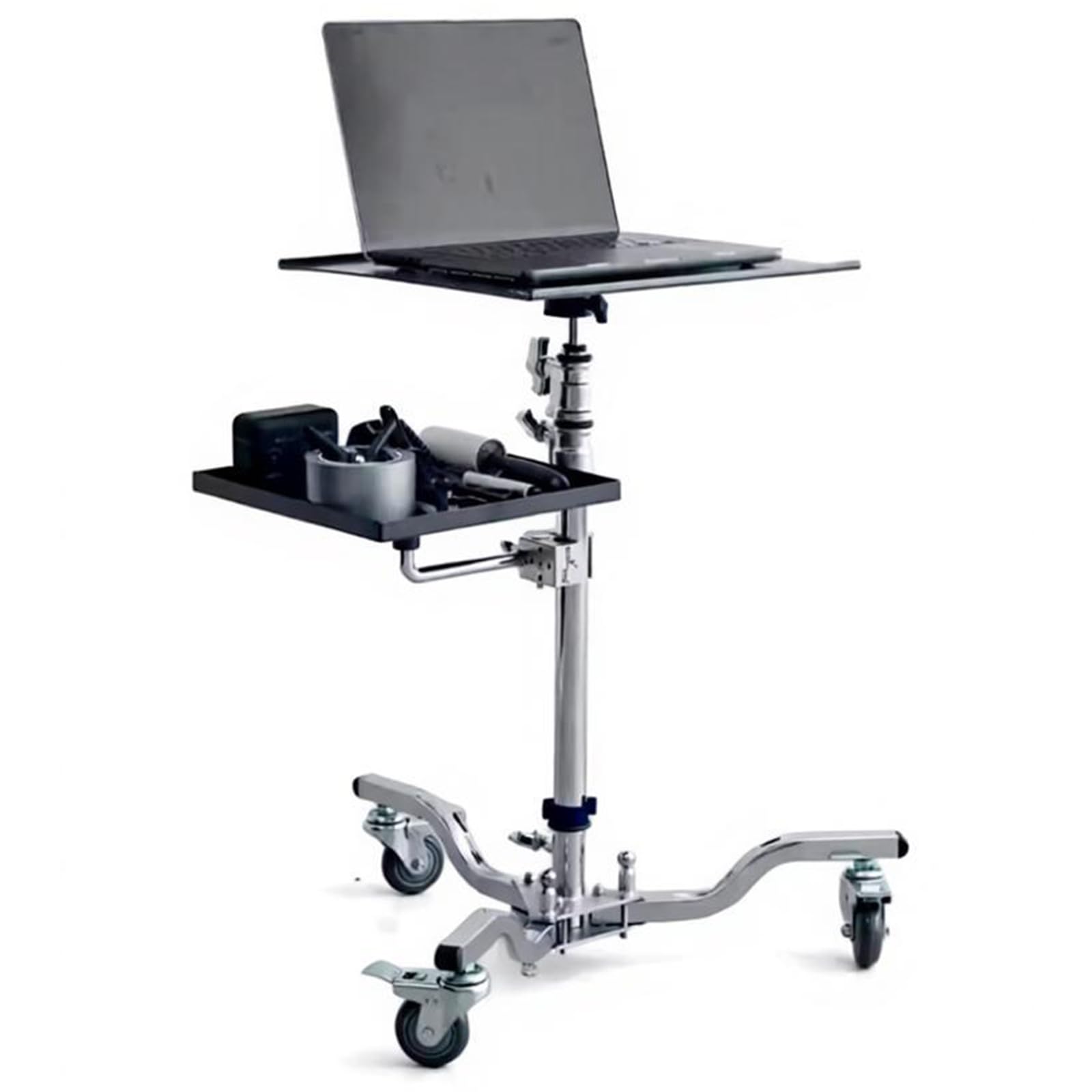 Soporte de trípode para portátil con ruedas, altura ajustable, bandeja de almacenamiento de 12 pulgadas, 3 ruedas giratorias, perfecto para transmisión en vivo, fotografía, proyector, equipo de DJ