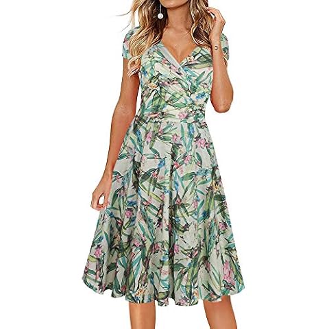 oxiuly Women's Floral Flare Midi Summer Dress Cover