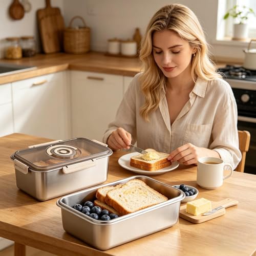 Recipiente hermético de acero inoxidable para pan y repostería en cocina 3