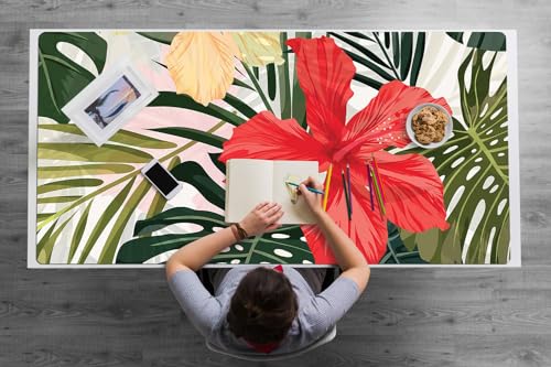 Tapis de bureau 120x60 cm en vinyle PVC motif île hawaïenne avec bords arrondis